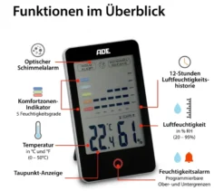 ADE Digitales Hygrometer mit Schimmelalarm, schwarz