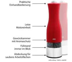 ADE Elektrische Salz-und-Pfeffermühle mit Beleuchtung, rot
