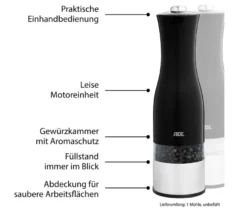 ADE Elektrische Salz-und-Pfeffermühle mit Beleuchtung, schwarz