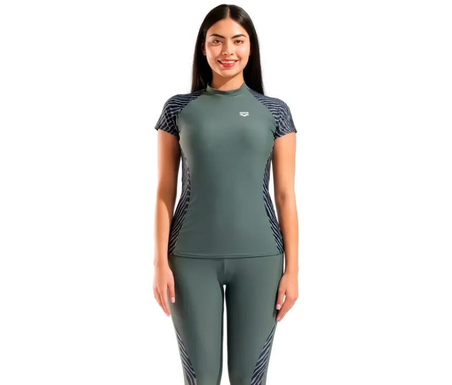 arena Damen-UV-Schutz-Rash-Allover-Kurzarm-Schwimmshirt