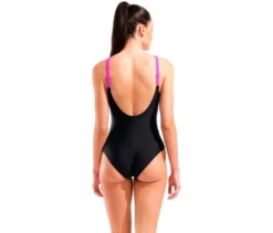 arena Feel Damen Badeanzug Side Placement U Back Bustier, black-multi-very fuchsia