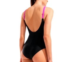 arena Feel Damen Badeanzug Side Placement U Back Bustier, black-multi-very fuchsia