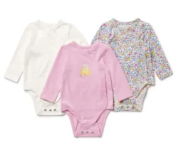 3 Baby-Bodys mit Mitwachsfunktion, rosa