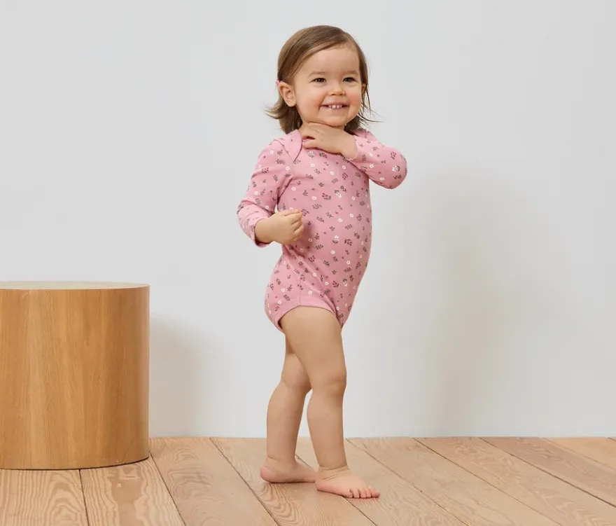 5 Baby-Bodys mit Mitwachsfunktion, Blumen