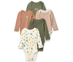 5 Baby-Bodys mit Mitwachsfunktion, Waldtiere
