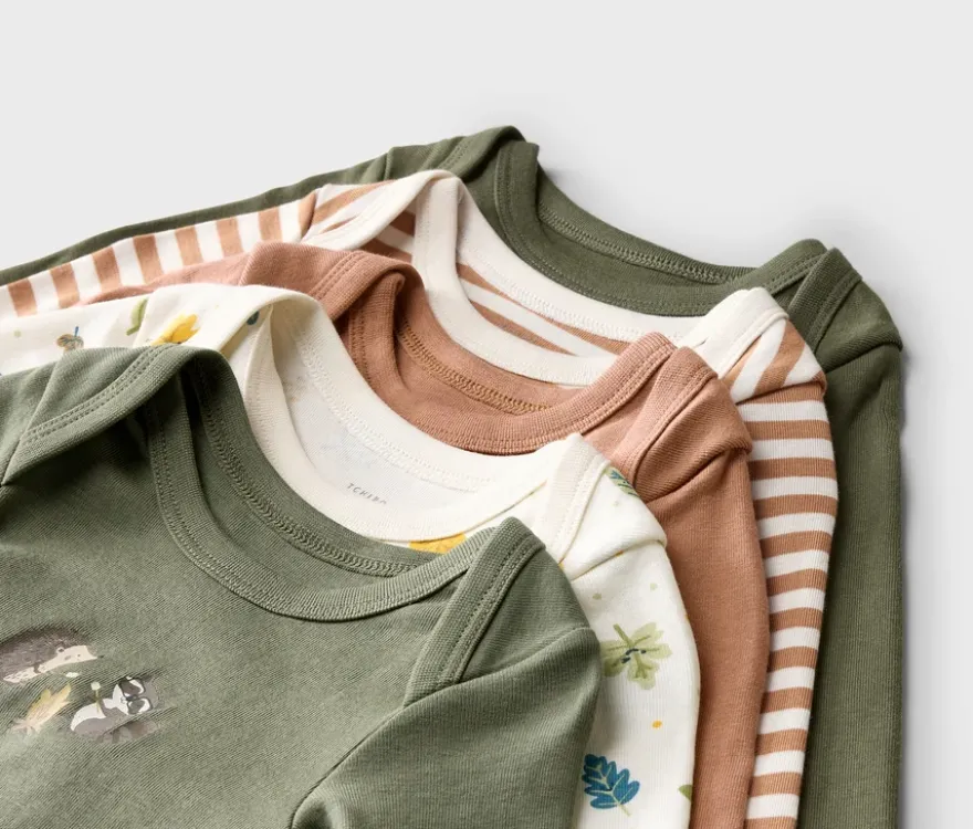 5 Baby-Bodys mit Mitwachsfunktion, Waldtiere