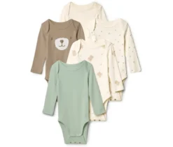 5 Baby-Bodys mit Mitwachsfunktion, Bärchen