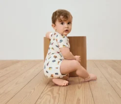 5 Baby-Bodys mit Mitwachsfunktion, Bagger