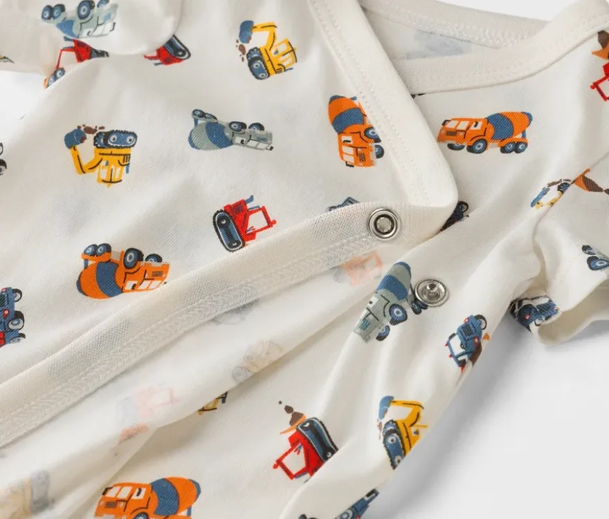 5 Baby-Bodys mit Mitwachsfunktion, Bagger