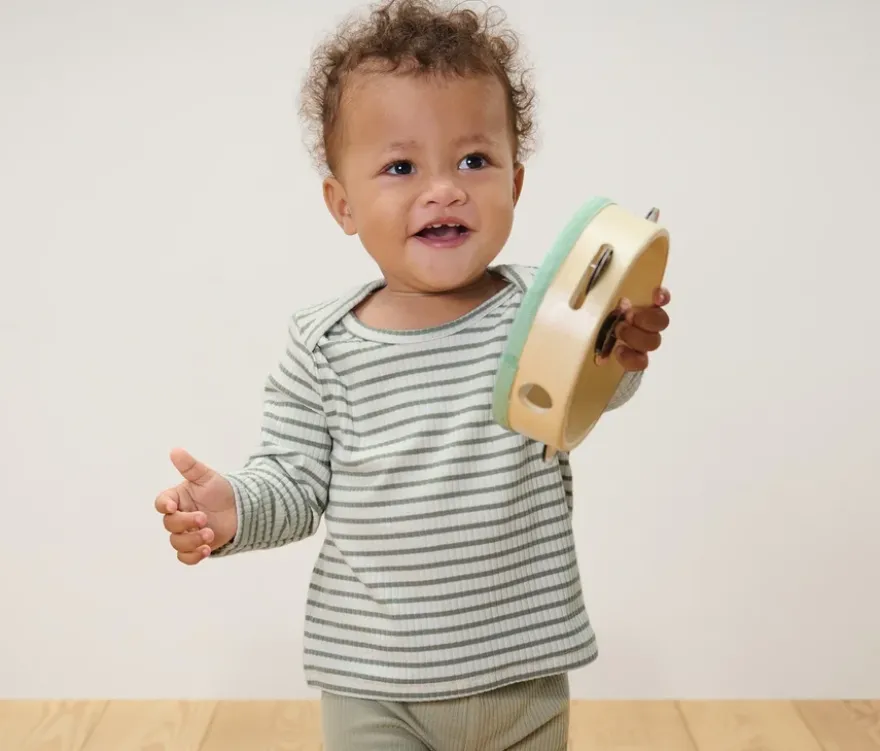 2 Baby-Langarmshirts mit Rippstruktur, hellblau und grün