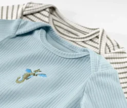 2 Baby-Langarmshirts mit Rippstruktur, hellblau und grün