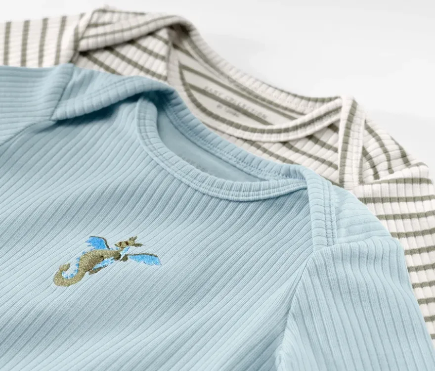 2 Baby-Langarmshirts mit Rippstruktur, hellblau und grün