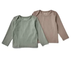 2 Baby-Langarmshirts mit Rippstruktur, hellgrün und beige