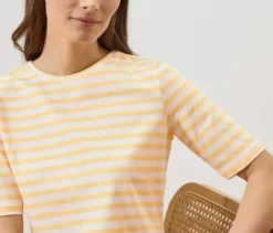 Basic Halbarmshirt, offwhite-buttergelb gestreift