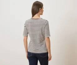 Basic Halbarmshirt, offwhite-braun gestreift