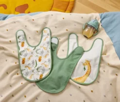 3 Baumwoll-Baby-Lätzchen mit Tiermotiven