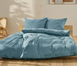 Baumwollsatin-Bettwäsche, blau, Normalgröße