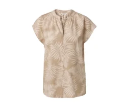 Bedruckte Kurzarmbluse, beige