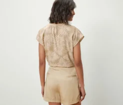 Bedruckte Kurzarmbluse, beige