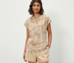 Bedruckte Kurzarmbluse, beige