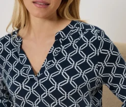Bedrucktes Blusenshirt, blau-weiß