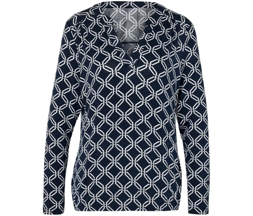 Bedrucktes Blusenshirt, blau-weiß