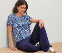 Bedrucktes Blusenshirt, blau