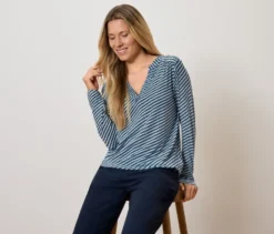 Bedrucktes Blusenshirt, dunkelblau-blau-weiß
