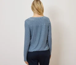 Bedrucktes Blusenshirt, dunkelblau-blau-weiß