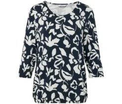 Bedrucktes Blusenshirt, dunkelblau-weißer Alloverprint