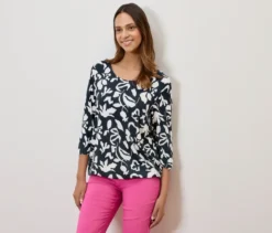 Bedrucktes Blusenshirt, dunkelblau-weißer Alloverprint