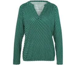 Bedrucktes Blusenshirt, grün-dunkelblau-weiß