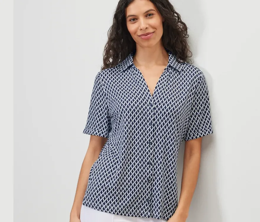Bedrucktes Blusenshirt mit Knopfleiste