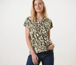 Bedrucktes Blusenshirt mit V-Ausschnitt