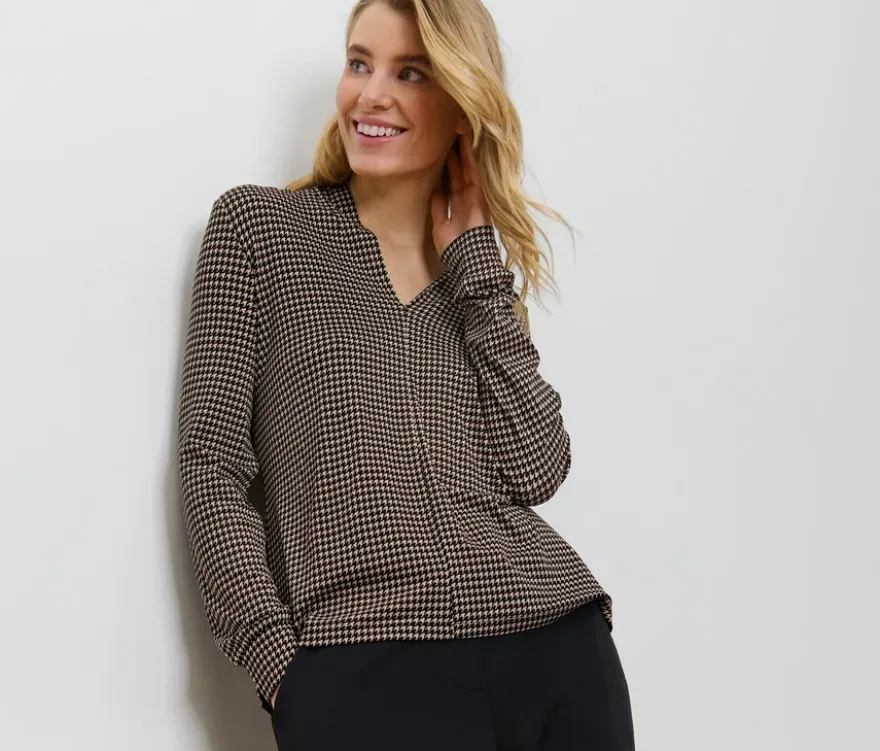 Bedrucktes Blusenshirt mit V-Ausschnitt