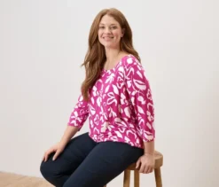 Bedrucktes Blusenshirt, pink-weißer Alloverprint