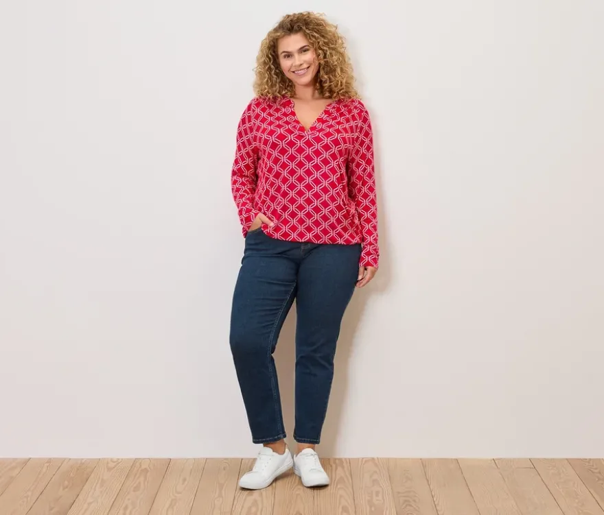 Bedrucktes Blusenshirt, rot-weiß