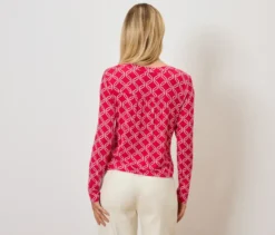 Bedrucktes Blusenshirt, rot-weiß