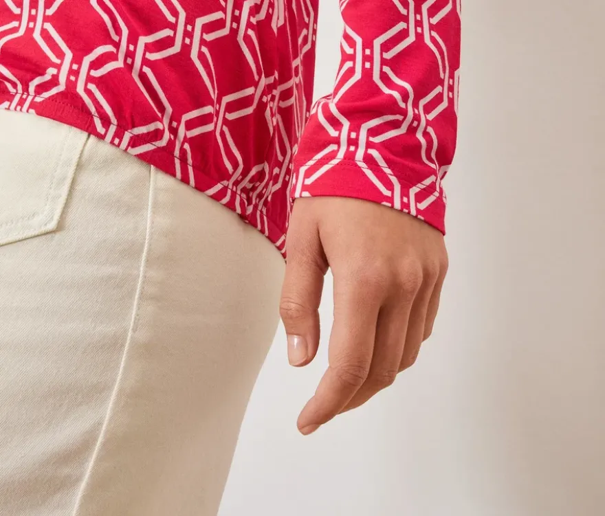 Bedrucktes Blusenshirt, rot-weiß
