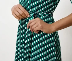 Bedrucktes Hemdblusenkleid, dunkelblau-grün-weiß