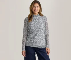 Bedrucktes Mesh-Rollkragenshirt