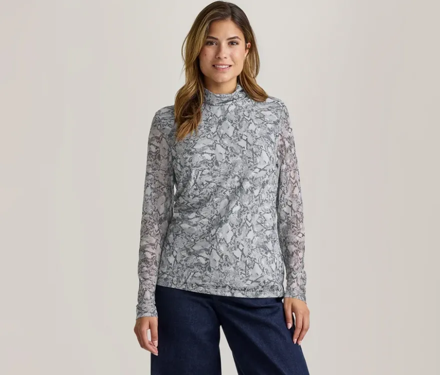 Bedrucktes Mesh-Rollkragenshirt