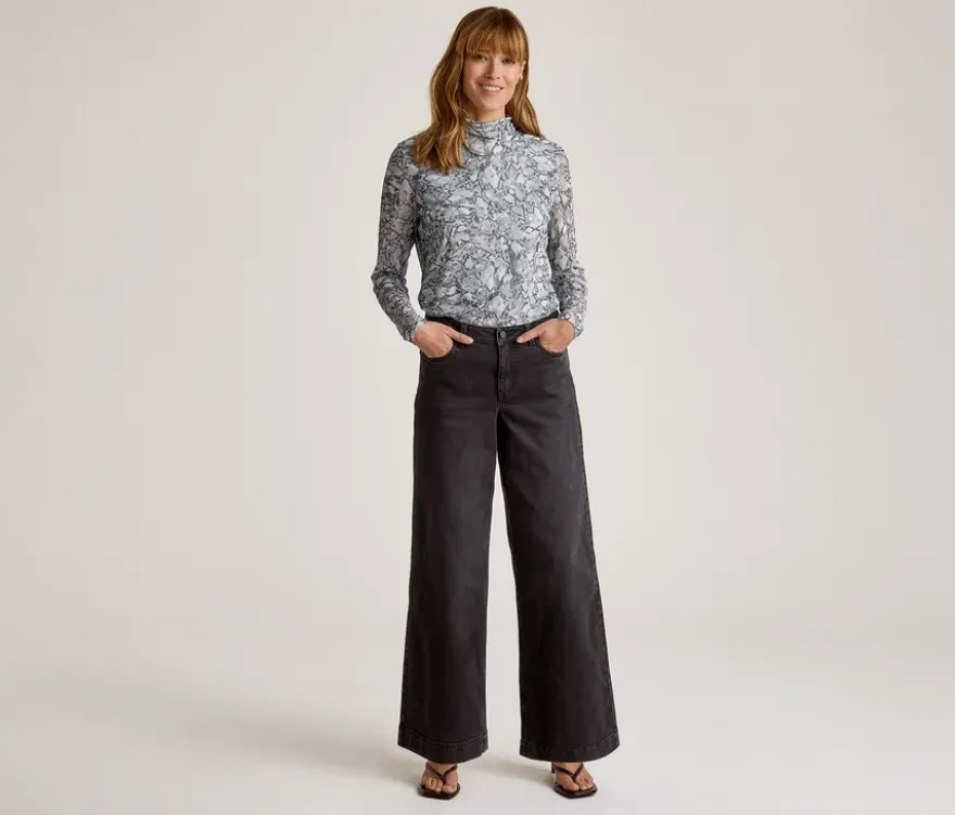 Bedrucktes Mesh-Rollkragenshirt