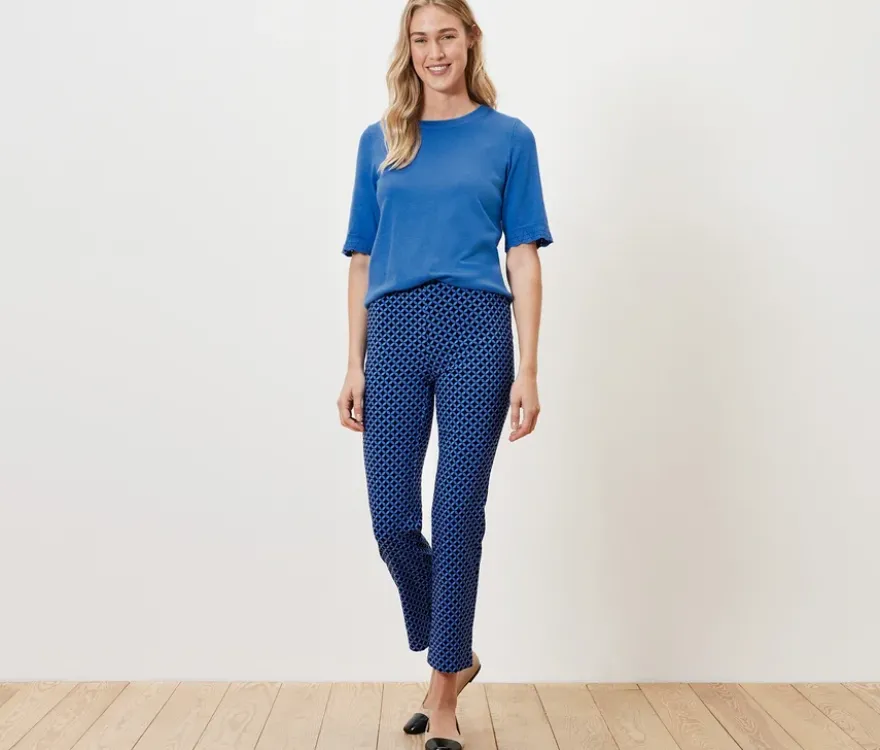 Bedruckte Stretchhose, kobaltblau