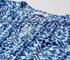 Bedruckte Tunika-Bluse, blau
