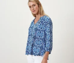 Bedruckte Tunika-Bluse, blau