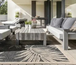 benuta Indoor-und-Outdoor-Läufer »River«, ca. 67 x 240 cm, blau mit Palmenblättern