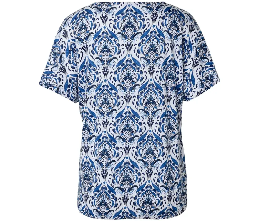 Blusenshirt, blauer Alloverprint