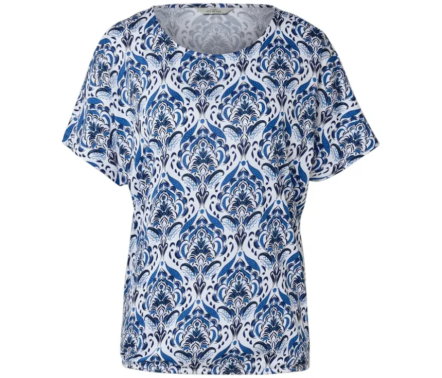 Blusenshirt, blauer Alloverprint