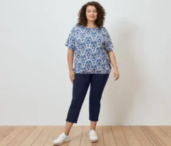 Blusenshirt, blauer Alloverprint